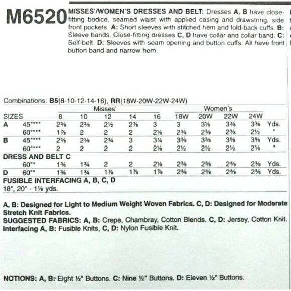 McCall's Sewing Pattern 6520 Misses Dress Belt Size 8-16 - Picture 2 of 3